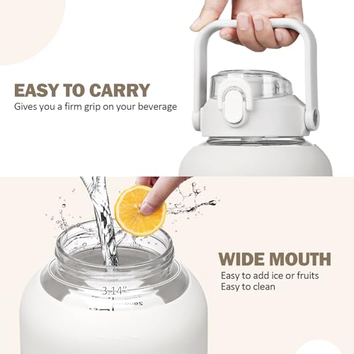 84oz Glass Water Bottle with Straw (White / 84 Ounces)