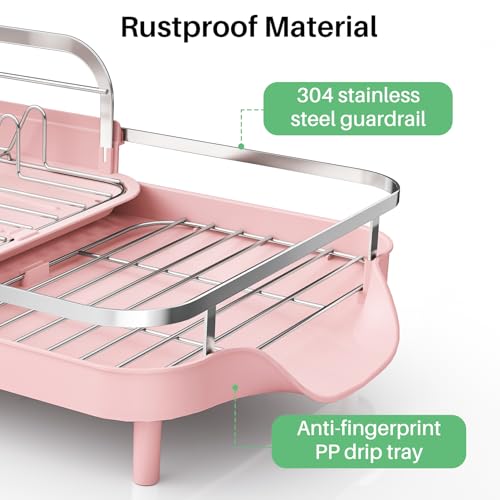 Expandable Dish Drying Rack for Small Kitchen Counter (Pink)