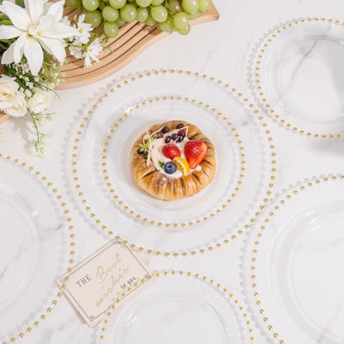 100pcs Clear Plastic Plates with Gold Beads for Bridal Showers (Clear and Gold Plastic Plates / 100PCS)