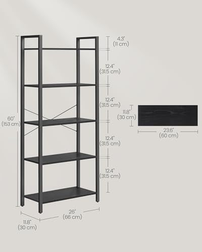 5 Tier Bookshelf (Ebony Black + Ink Black / 5 Tiers (11.8"D x 26"W) / Without Back Panels)