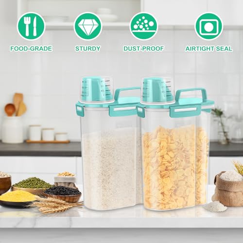 Rice Container Cereal Storage Container 2 Pack 5 Lbs (Cyan 3+3Qt)