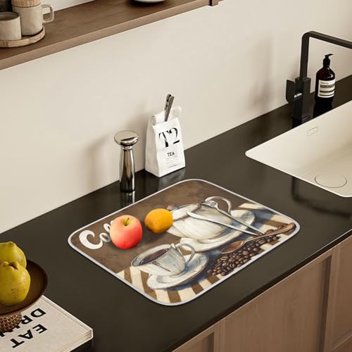 Coffee Themed Dish Drying Mat for Kitchen Counter Absorbent Microfiber Small Drying Pad Dish Mats for Kitchen Countertops 16 x 18 Inch242 (18" x 16")
