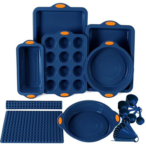 8 in 1 Silicone Baking Set (8-Piece Baking Set (6 Cake Molds, 2 Baking Mats) / Navy Blue)