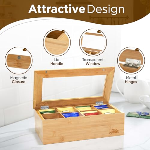 Fuller Bamboo Tea Box Organizer with 8 Compartments