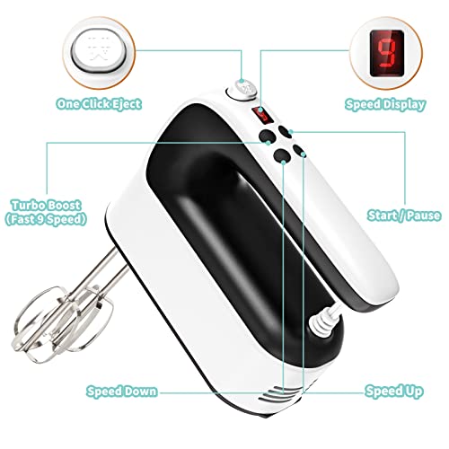 9 Speed Digital Hand Mixer Electric (White/Black)