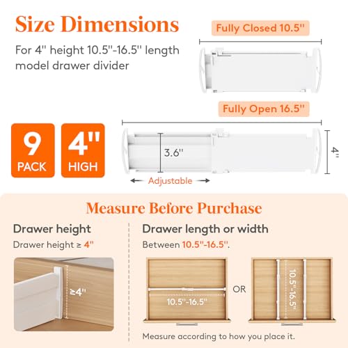 9 Pack 4" High Drawer Dividers (4"H, 10.5-16.5"L)