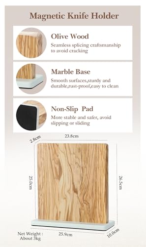 Double sided Magnetic Knife Holder without Knives (Olive Wood Knife Holder)