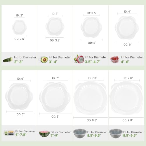 Silicone Stretch Lids for Food Storage (8 Pcs Transparent)