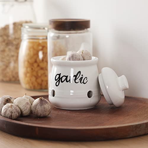 Garlic Keeper with Lid (White)