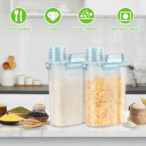 Rice Container Cereal Storage Container 2 Pack 5 Lbs (Blue 3+3Qt)