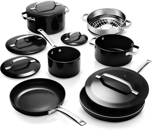 Modern 11 Pc Ceramic Cookware Set (Modern Black)