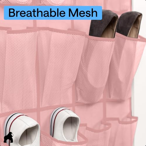 Over the Door Shoe Organizer (Light Pink / 24 Pockets/4 Hooks)