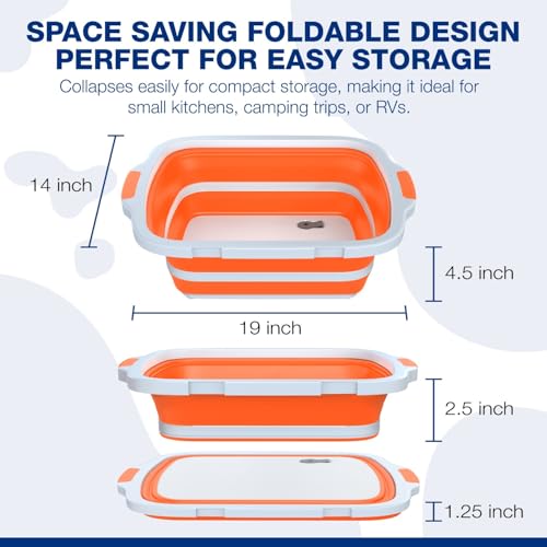 2 Pack XL Collapsible BBQ Prep Tub with Built (Orange)