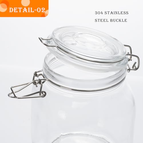34oz Square Glass Food Storage Jars with Airtight Clamp Lids 3 Pack (Clear 34oz Square - 3 sets)