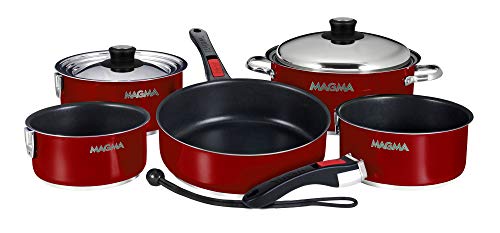 A10-366-MR-2-IND 10 Pc Stainless Steel NonStick Nesting Cookware Set (Red / 10 Piece, Non-stick)