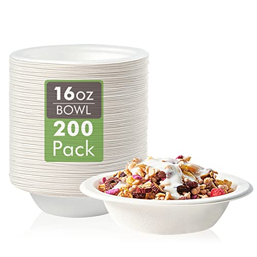200 Pack 16 OZ Compostable Paper Bowls (16 oz White)