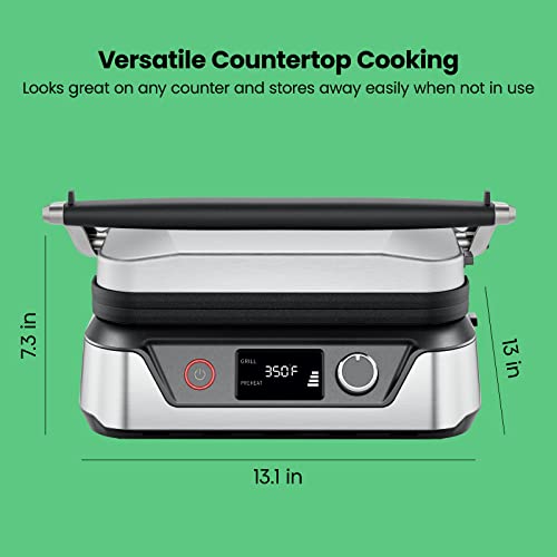 5-in-1 Digital Panini Press Grill Sandwich Maker and Griddle Grill Combo with Removable, Reversible Dishwasher-Safe Grilling Plates, Opens 180° for Indoor BBQ /Flat Top Grill, Stainless steel (4 Slice - Digital)