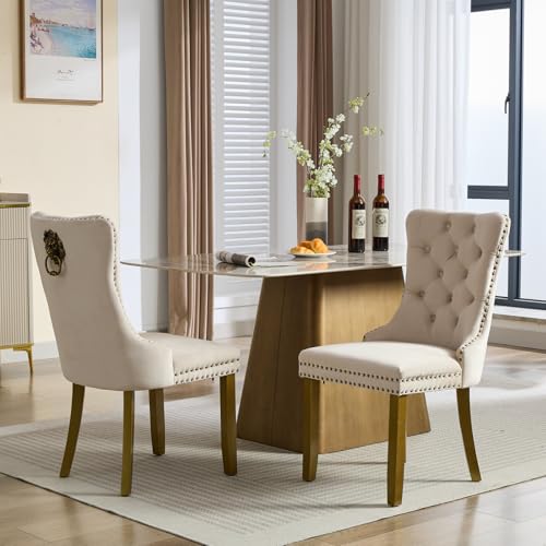 Beige Velvet Dining Chairs Set of 2 (Neutral Beige)