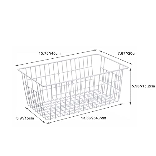 15.7" Freezer Wire Baskets Refrigerator 4 Freezer Baskets Wire Metal Storage Basket (White / 15.7"L x 7.9"W x 5.9"H)