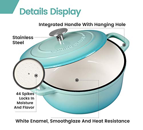 Enameled Cast Iron Covered 5.5 Quart Dutch Oven with Dual Handle for Bread Baking (Peacock Blue / 5.5QT)
