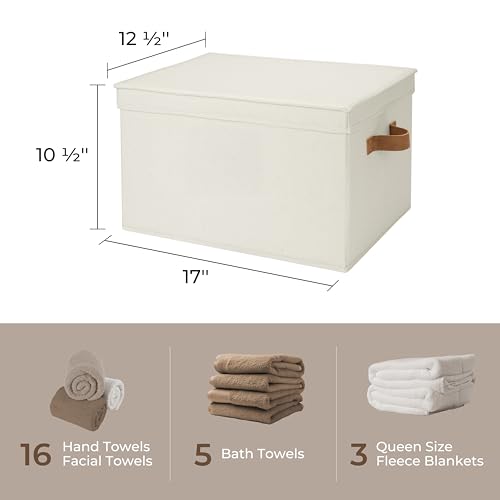 Fabric Storage Bins with Lids (Ivory / Jumbo)
