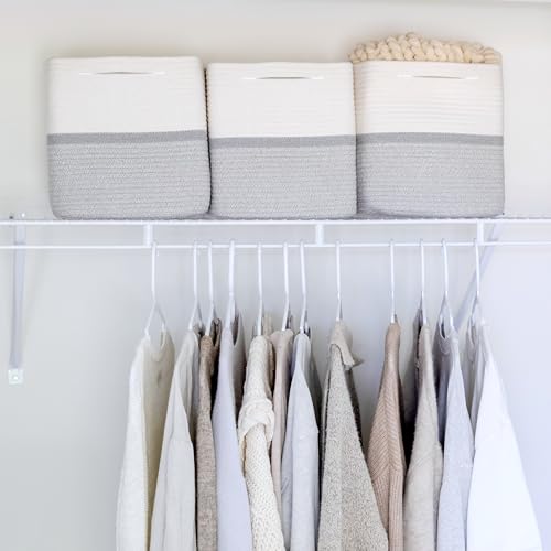 Storage Cubes 11 Inch Cotton Rope Woven Baskets for Organizing (Off White & Gray & Mixed Gray)