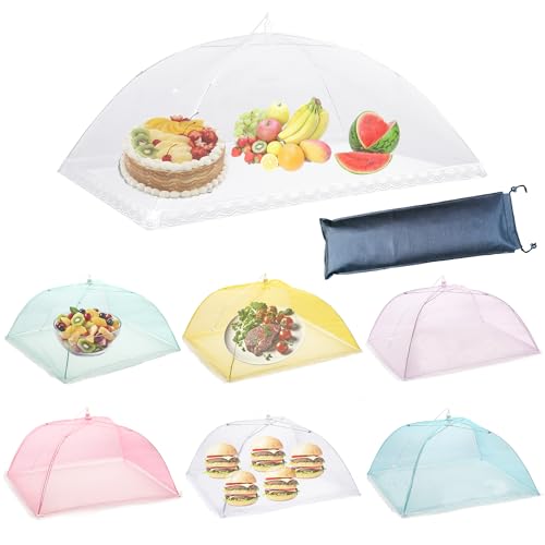 Food Covers for Outside Mesh (1 Pack 40"X24" + 6 Pack Colorful 17"X17")