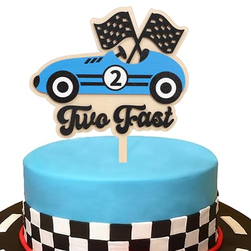 Wooden Two Fast Cake Topper (Twofast-blue)