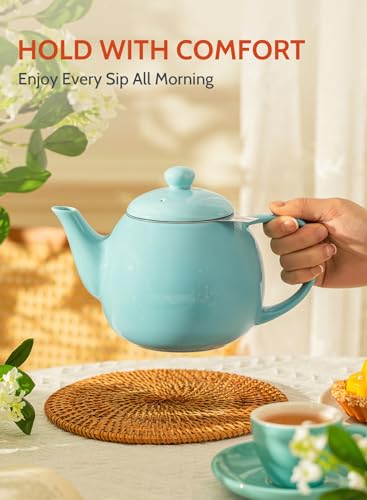 Teapot Porcelain Tea Pot with Stainless Steel Infuser (Turquoise / 27oz (with infuser))