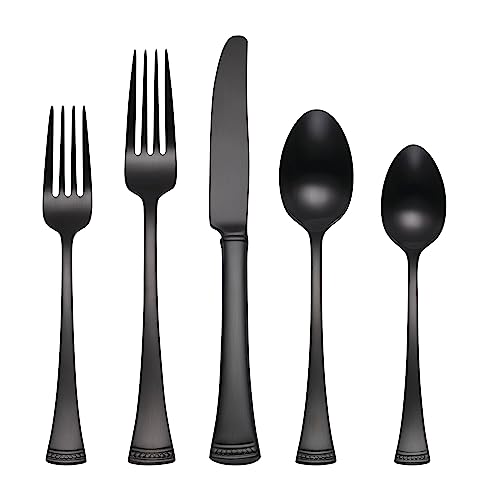 Portola Black Satin 20 (20-Piece Flatware Set, Satin Black)