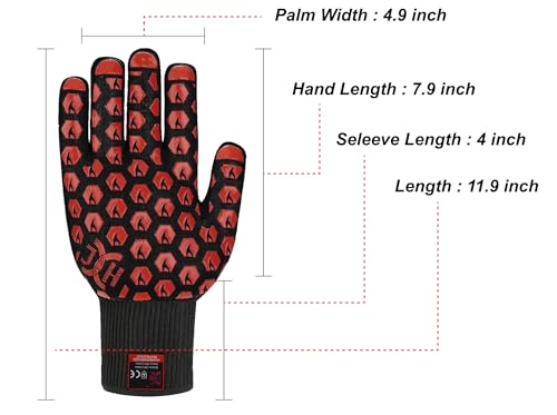 Heat Resistant Oven Glove (Black/Red / Regular Cuff (UPGRADE COMFORTABLE FIT))