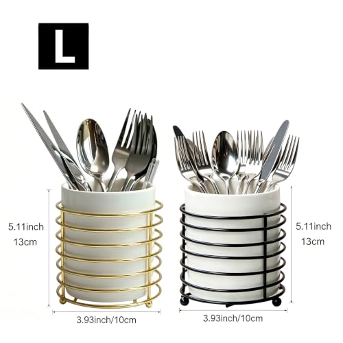 Durable Knife Fork Holder for Kitchen Countertop (L / White Black)