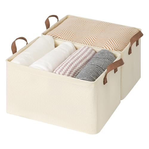 Closet Storage Bins (Beige（Texture） / 16 ½" L x 12" W x 10 ¼" H)