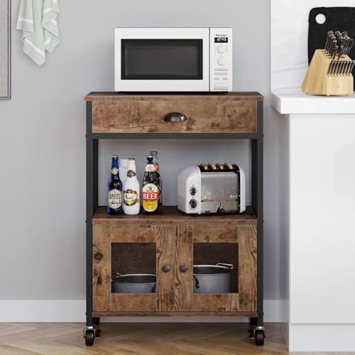 Coffee Bar Cart Cabinet (Rustic Brown)