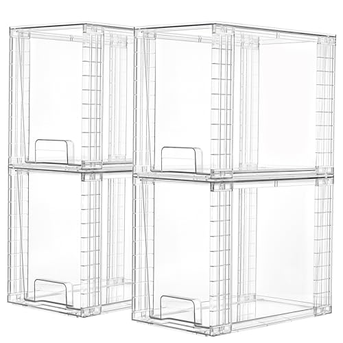 4 Pack Clear Stackable Storage Drawers (4Pack 9.7"H)