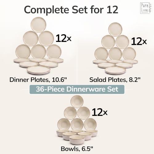 36 Piece Stoneware Dinnerware Set for 12 (Rustic / Beige / Set for 12 (36pcs))