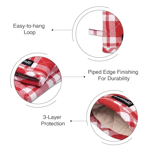 Oven Mitts Heat Resistant Kitchen Gloves (Oven Gloves / Franca Red Checks)