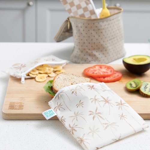 Cloth Snack & Sandwich Bags (Beige Check & Palm Trees)