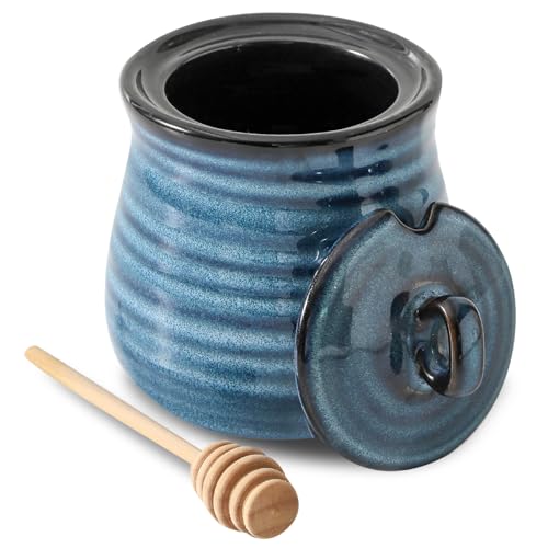 Ceramic 12 Ounce Honey Jar and Dipper Set (Blue)