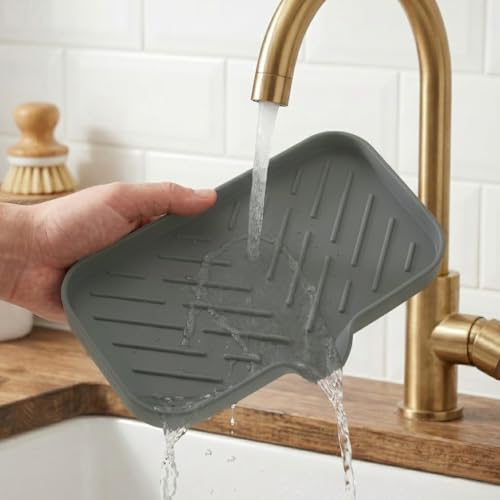 Silicone Soap Dish with Drain Spout (Grey / M(9.6"×5.3"))