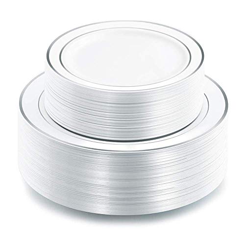 102 Pcs Silver Plastic Plates (102 Pieces / Silver)