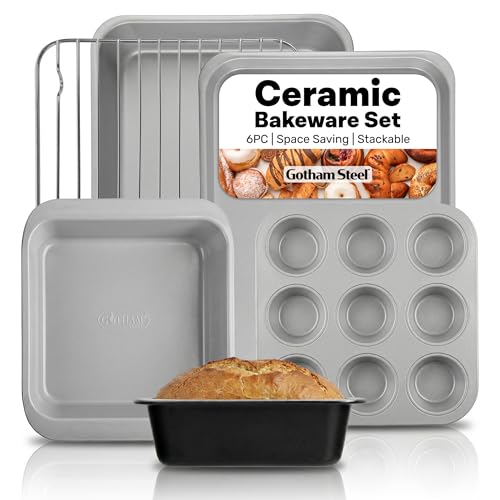 6 Pc Stackable Baking Pans Set (Black / Gray)