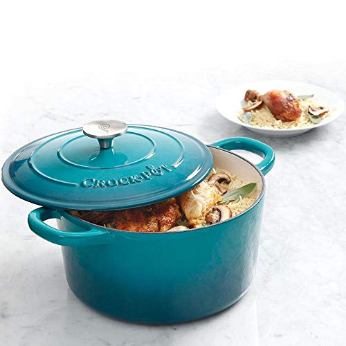 Artisan 5 Quart Round Enameled Cast Iron Dutch Oven (Teal Ombre / 5-Quart)