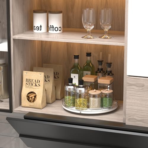 12 Inch Oak Lazy Susan Spice Organizer with Silver Metal Rail (Sliver White / 12)