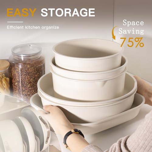 23 Pcs Pots and Pans Set Non Stick (Cream White / 23 Piece)