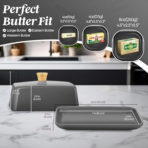 Extra Large Ceramic Butter Dish with Lid (Gray / Extra Large)