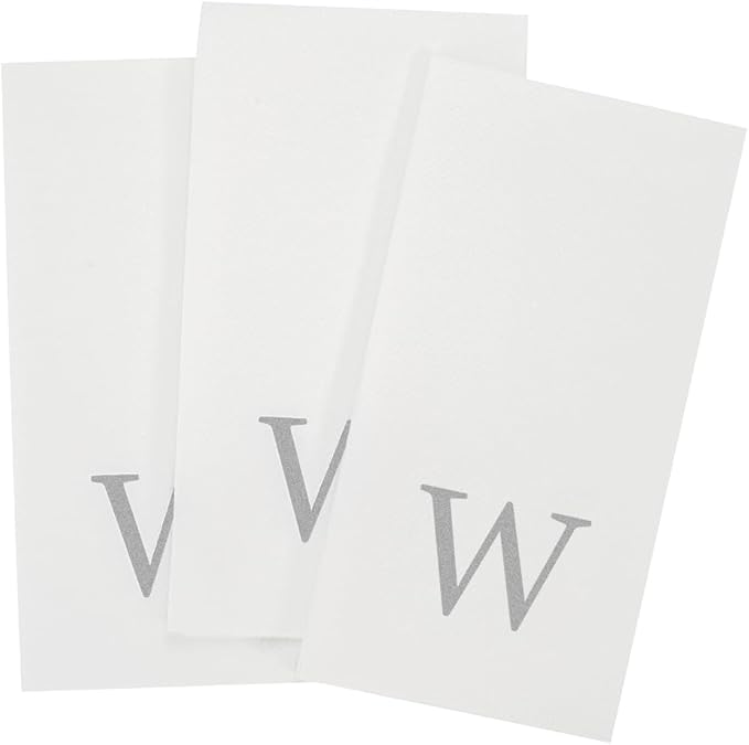 Luxenap 15.8 X 7.9 Inch Linen-Feel Guest Towels, 2000 Lettered Hand Towels - Silver Letter 'W', Sans Serif Font, White Paper Dinner Napkins, airlaid, For Restrooms And Tables - Restaurantware