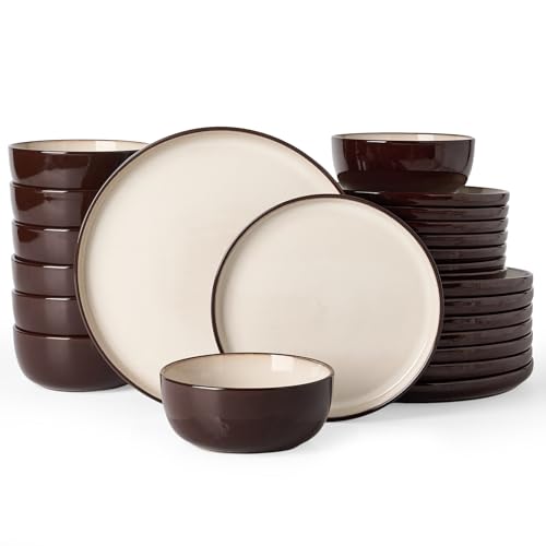 Milkyway 24 Piece Stoneware Dinnerware Set (Light khaki & Cocoa / Service for 8 (Standard Dinner Set))