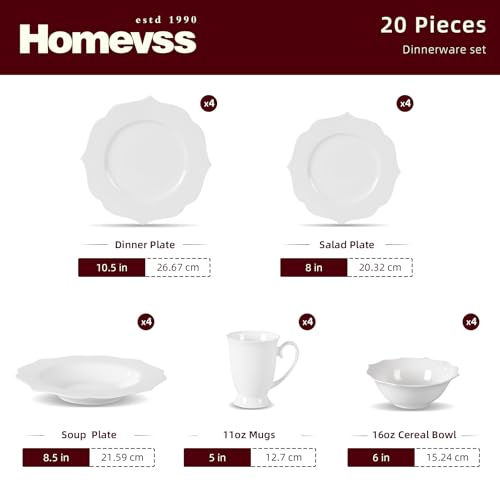 HomeVss New Bone China Dinnerware Set (Lotus / Service for 4 - 20pc Set)