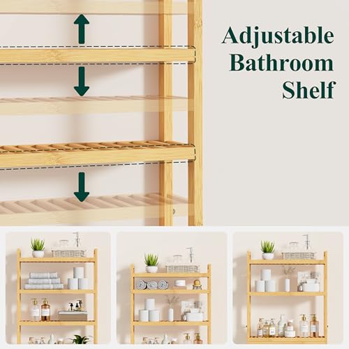 Bamboo Over The Toilet Storage Cabinet (Natural / 4 Tiers (72.8"H))